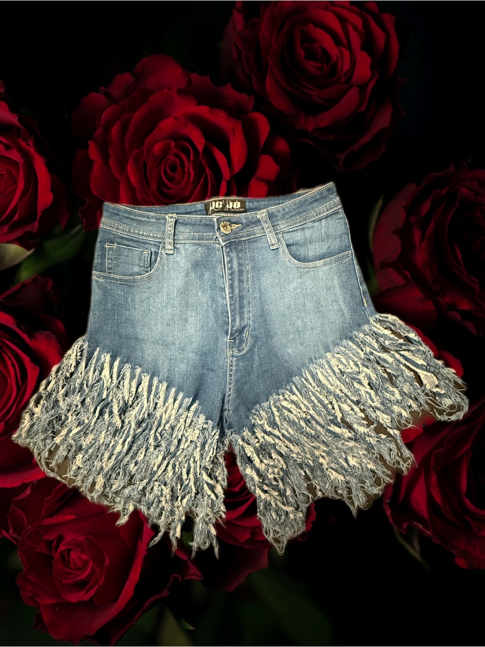 JC Jo Jeans Denim Extreme Fringe High-Waist Shorts  Size Medium